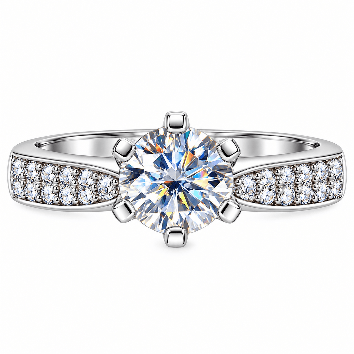 Anel Boreal Moissanite Cravejado Prata 925 Banhado a Ouro Branco VVS1 Certificada