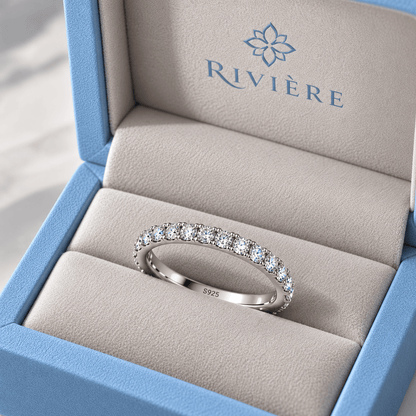 Meia Aliança Classic Moissanite Brilhante em Prata 925 Banhada a Ouro Branco VVS1 Certificada