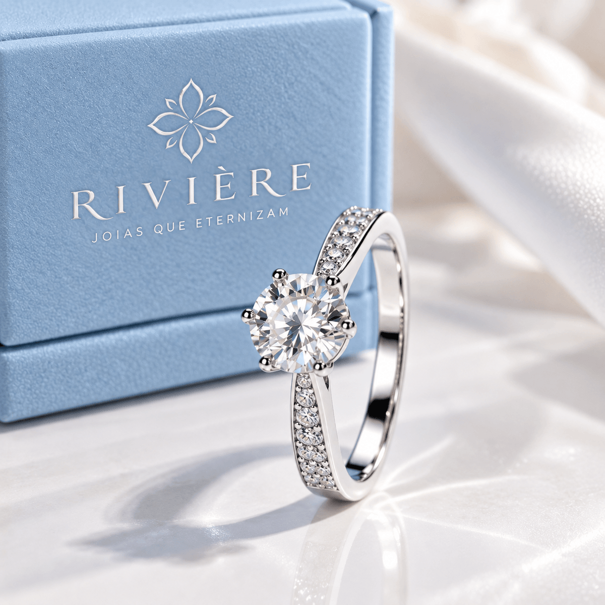 Anel Boreal Moissanite Cravejado Prata 925 Banhado a Ouro Branco VVS1 Certificada
