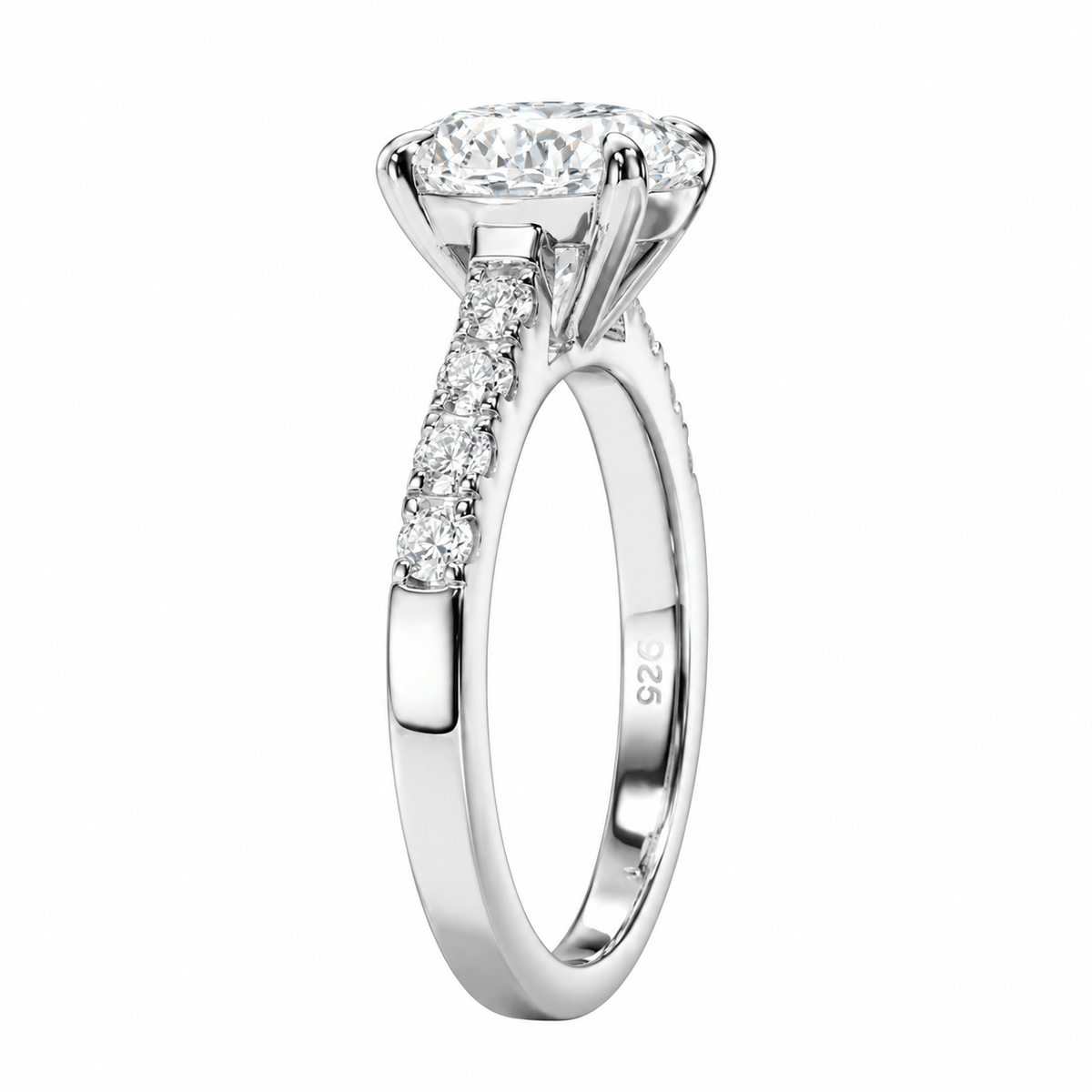 Anel Solitário Elegancy Moissanite Cravejado Oval em Prata 925 com Banho de Ouro Branco 18k, VVS1 Certificada