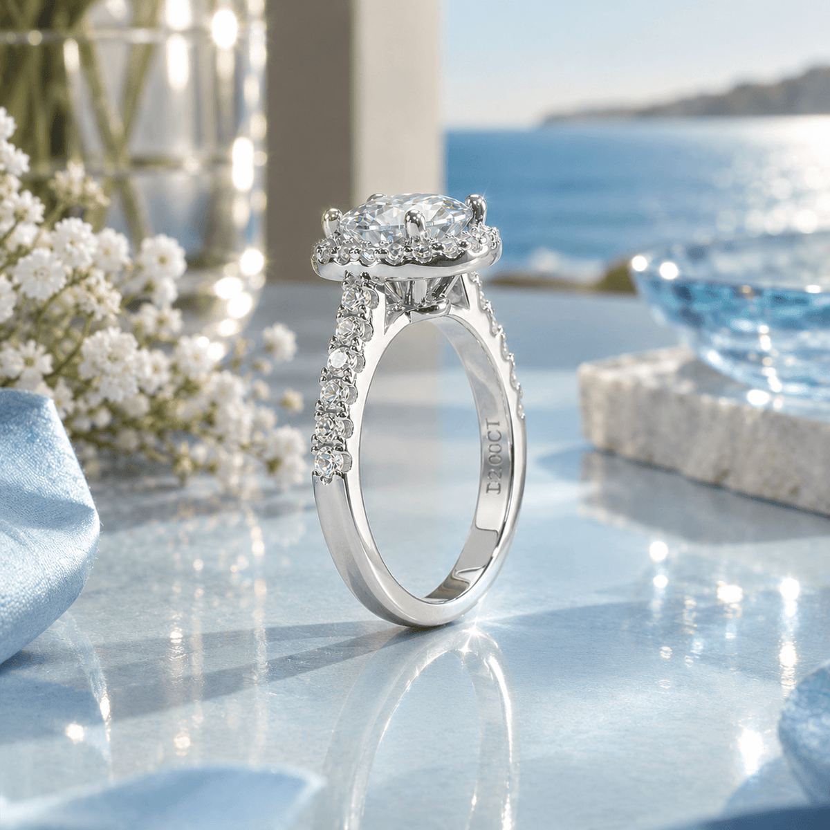 Anel Aurora Brilhante Moissanite Cravejado Prata 925 Banhado a Ouro Branco 18k VVS1 Certificada