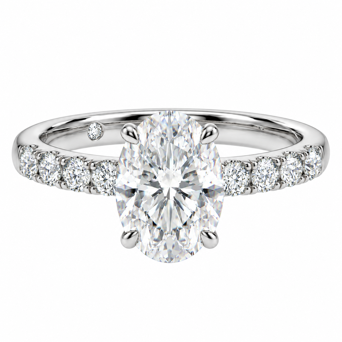 Anel Solitário Elegancy Moissanite Cravejado Oval em Prata 925 com Banho de Ouro Branco 18k, VVS1 Certificada