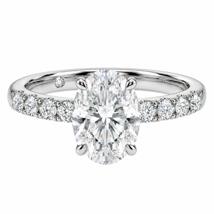 Anel Solitário Elegancy Moissanite Cravejado Oval em Prata 925 com Banho de Ouro Branco 18k, VVS1 Certificada
