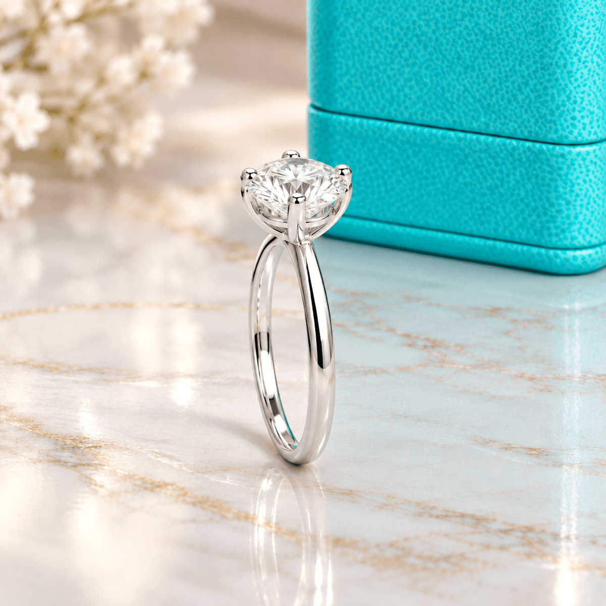 Anel Solitário de Noivado Moissanite Brilhante 1ct a 5ct em Prata 925 Banhado a Ouro, Cor D VVS1