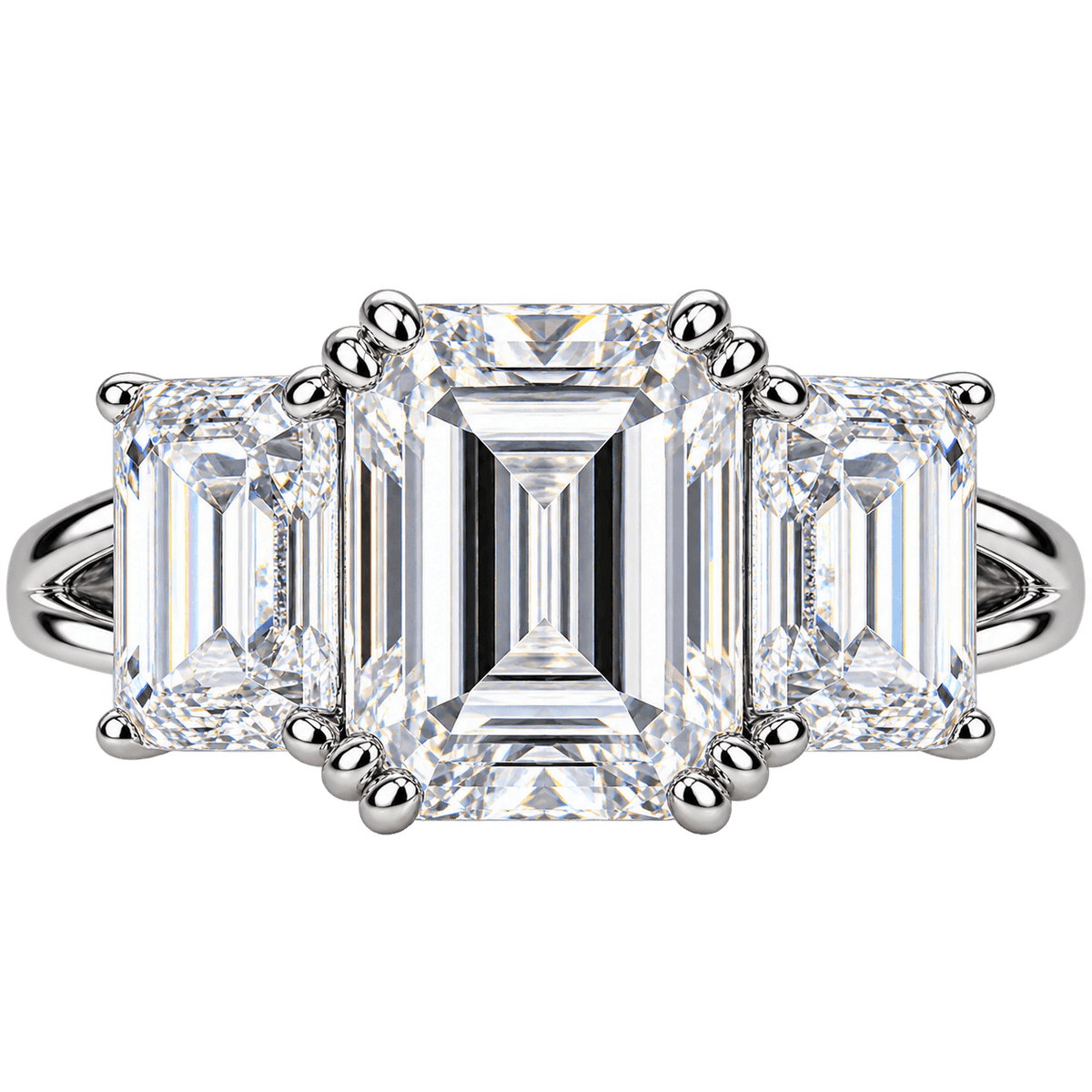 Anel Imperial Moissanite Esmeralda em Prata 925 Banhado a Ouro Branco VVS1 Certificado GRA