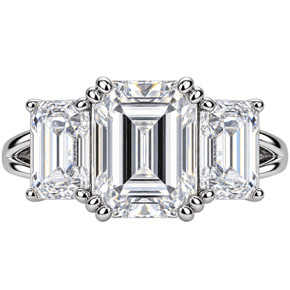 Anel Imperial Moissanite Esmeralda em Prata 925 Banhado a Ouro Branco VVS1 Certificado GRA