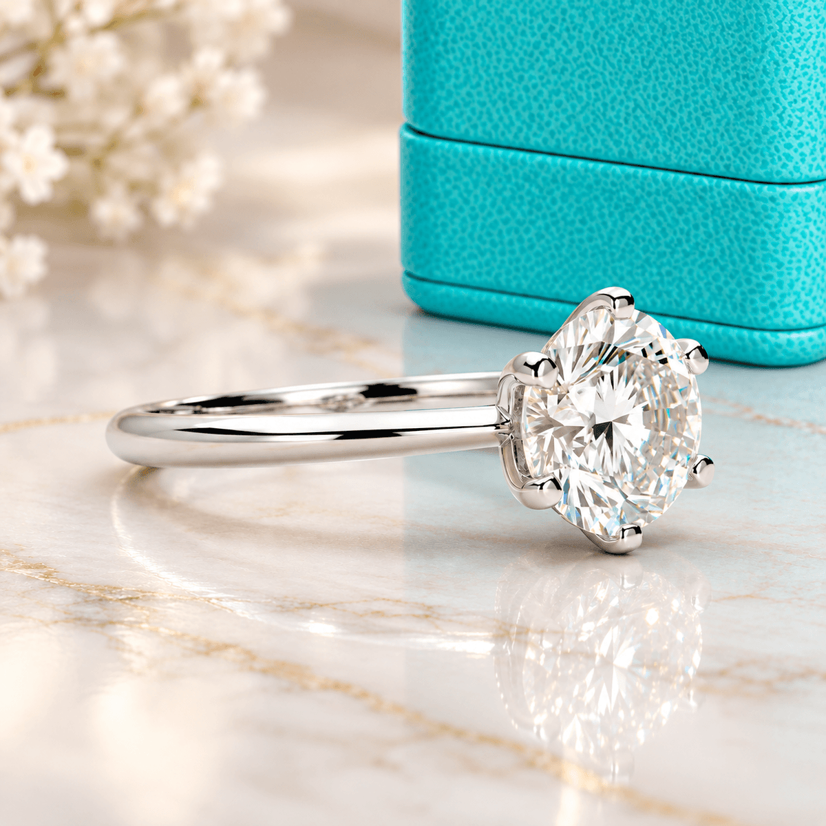 Anel Solitário de Noivado Moissanite Brilhante 1ct a 5ct em Prata 925 Banhado a Ouro, Cor D VVS1