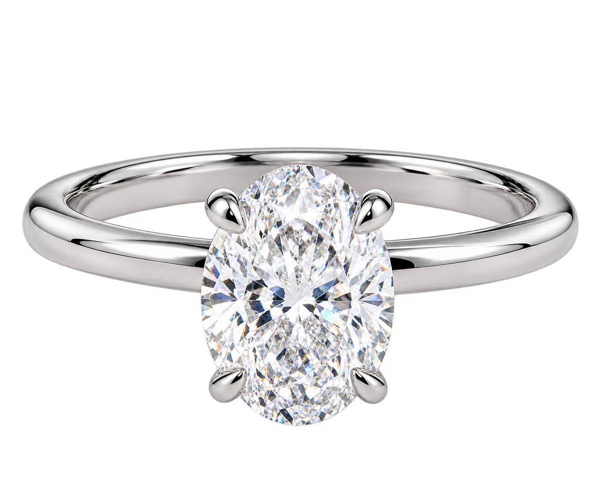 Anel Solitário Elegancy Moissanite Oval em Prata 925 com Banho de Ouro Branco 18k, VVS1 Certificada