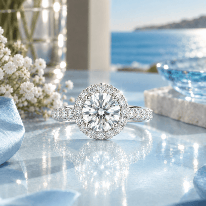 Anel Aurora Brilhante Moissanite Cravejado Prata 925 Banhado a Ouro Branco 18k VVS1 Certificada