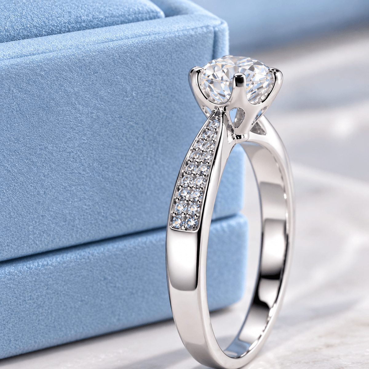 Anel Boreal Moissanite Cravejado Prata 925 Banhado a Ouro Branco VVS1 Certificada