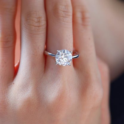 Anel Solitário de Noivado Moissanite Brilhante 1ct a 5ct em Prata 925 Banhado a Ouro, Cor D VVS1